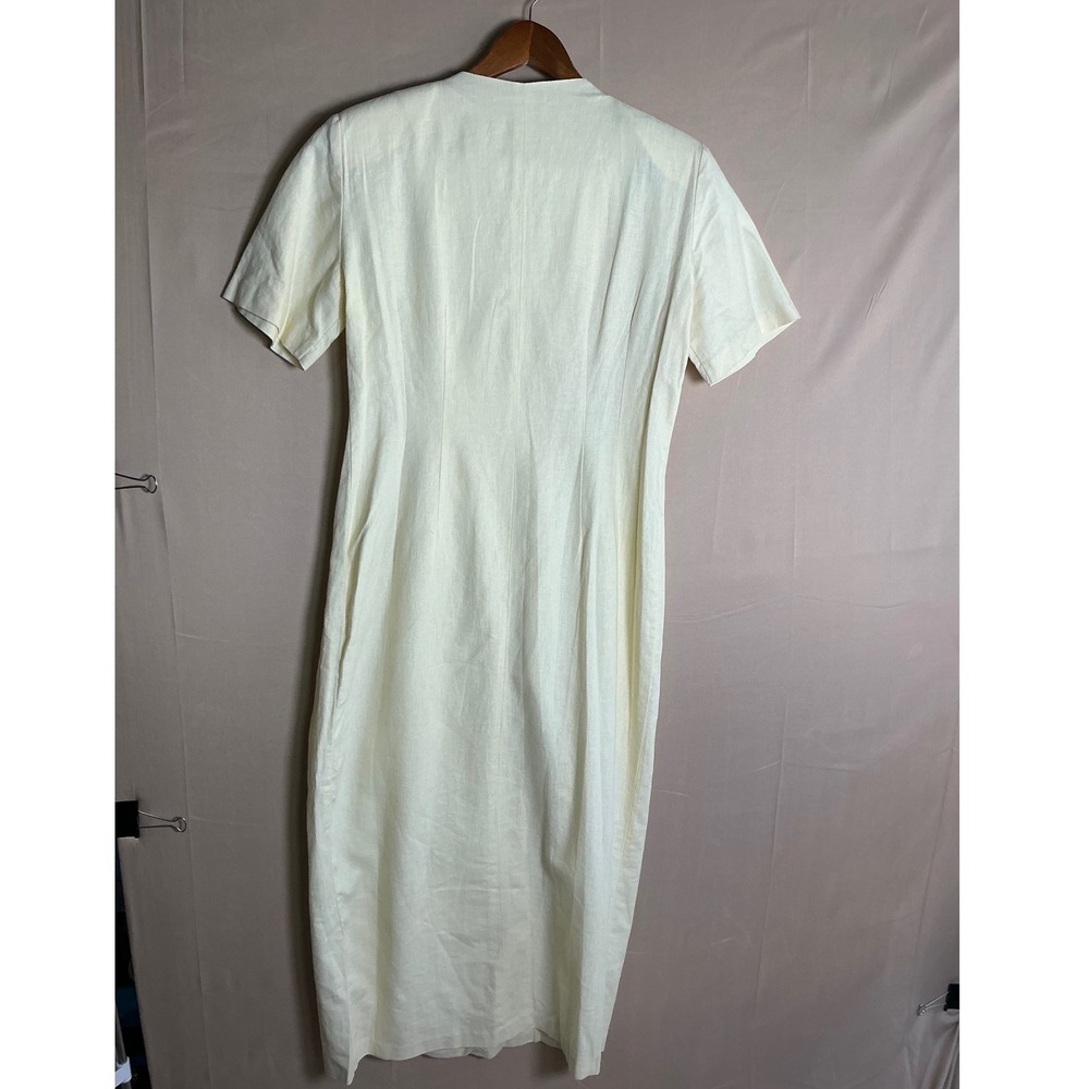 Ultra Dress New York Vintage Linen Blend Frog Closure Wrap Midi Dress Cream Sz 8 - Picture 6 of 10